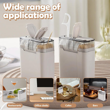 2 in 1 Toothpick & Floss Pick Holder Dispenser with 100 Toothpicks & 30 Floss Sticks,  Portable Dental Floss Picks Dispenser