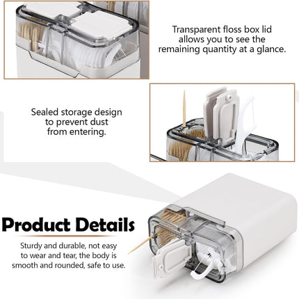 2 in 1 Toothpick & Floss Pick Holder Dispenser with 100 Toothpicks & 30 Floss Sticks,  Portable Dental Floss Picks Dispenser