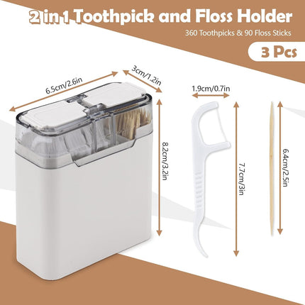 2 in 1 Toothpick & Floss Pick Holder Dispenser with 100 Toothpicks & 30 Floss Sticks,  Portable Dental Floss Picks Dispenser