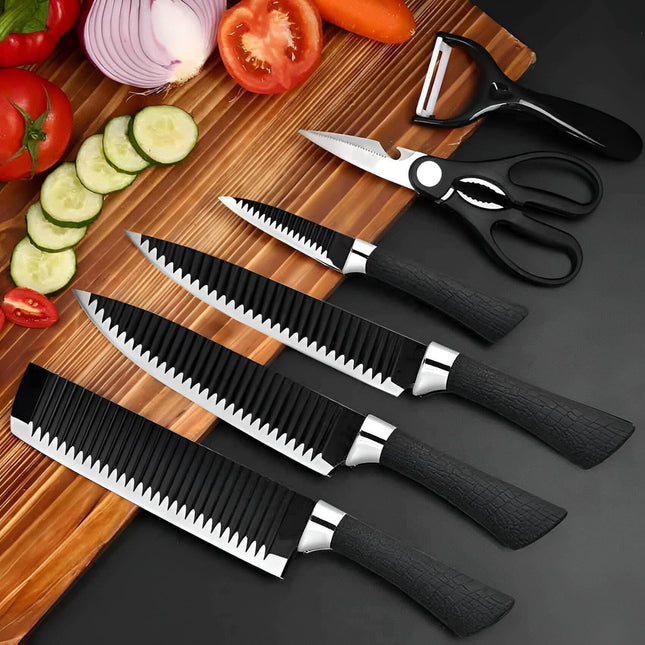 6-piece set featuring sharp knives, robust scissors designed for professional chefs