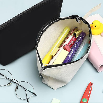 3-Pack Canvas Zipper Pouch – Multi-Purpose Cotton Makeup, Toiletry & DIY Craft Bags