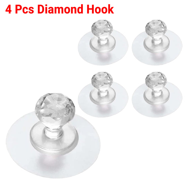 Crystal Diamond Hooks for Hanging Hooks for Walls 4 Pcs