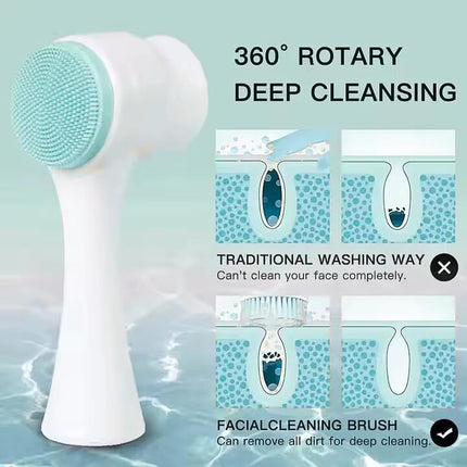 Facial Cleansing Brush 2 in 1Double-Sided Manual Facial Cleaning Brush with Soft Bristles for Deep Pore Exfoliation, Wash Makeup, Massaging