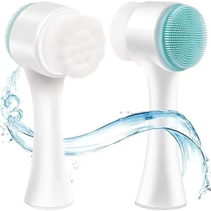 Facial Cleansing Brush 2 in 1Double-Sided Manual Facial Cleaning Brush with Soft Bristles for Deep Pore Exfoliation, Wash Makeup, Massaging