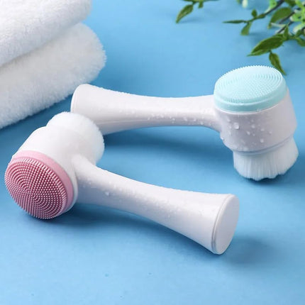 Facial Cleansing Brush 2 in 1Double-Sided Manual Facial Cleaning Brush with Soft Bristles for Deep Pore Exfoliation, Wash Makeup, Massaging