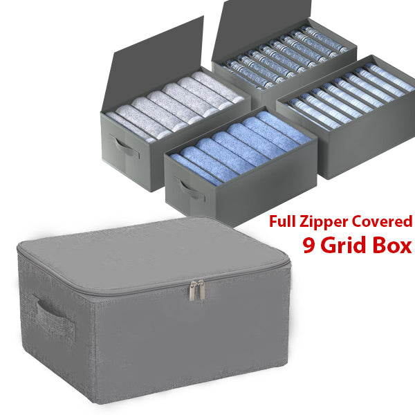 Full Zipper 9-Grid Drawer Clothes Organizer for Wardrobe & Folded Clothes
