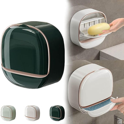 Luxury Soap Holder,Wall Mounted Drain Soap Box with Flip Lid for Bathroom