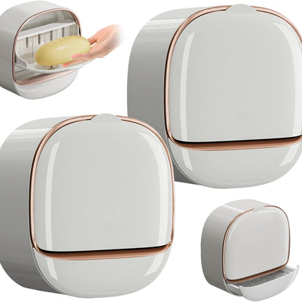 Luxury Soap Holder,Wall Mounted Drain Soap Box with Flip Lid for Bathroom