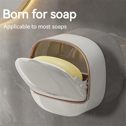 Luxury Soap Holder,Wall Mounted Drain Soap Box with Flip Lid for Bathroom
