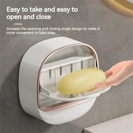 Luxury Soap Holder,Wall Mounted Drain Soap Box with Flip Lid for Bathroom