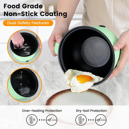 1.8L Mini Electric Cooker.Non-Stick Ramen Pasta Cooker,Portable Travel Cooker Quick Cook Multi-Functional