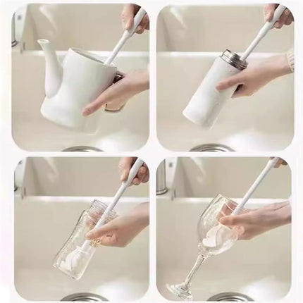 Silicone Bottle Cleaning Brush, 360 Degree Rotational, Flexible Soft Bristle, Long Handle Cleaning Brush for Jar, Cup, Glass Mug Container
