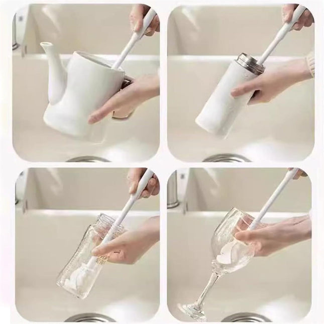 Silicone Bottle Cleaning Brush, 360 Degree Rotational, Flexible Soft Bristle, Long Handle Cleaning Brush for Jar, Cup, Glass Mug Container