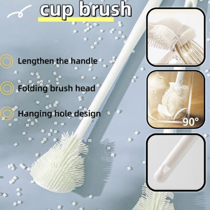 Silicone Bottle Cleaning Brush, 360 Degree Rotational, Flexible Soft Bristle, Long Handle Cleaning Brush for Jar, Cup, Glass Mug Container