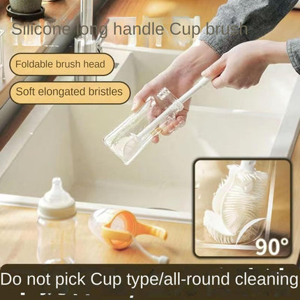 Silicone Bottle Cleaning Brush, 360 Degree Rotational, Flexible Soft Bristle, Long Handle Cleaning Brush for Jar, Cup, Glass Mug Container