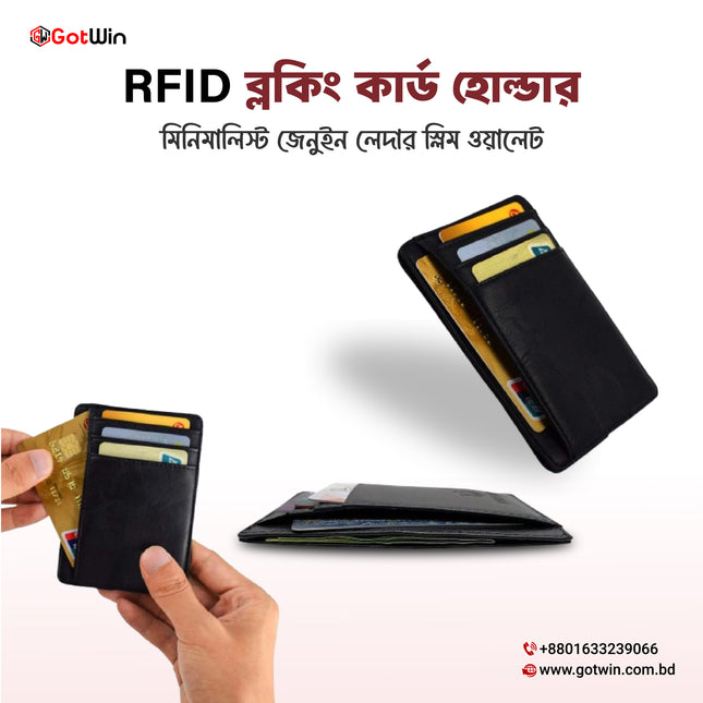 RFID Blocking Card Holder Minimalist Genuine Leather Slim Wallet GotWin RFID Blocking Card Holder Minimalist Genuine Leather Slim Wallet GotWin