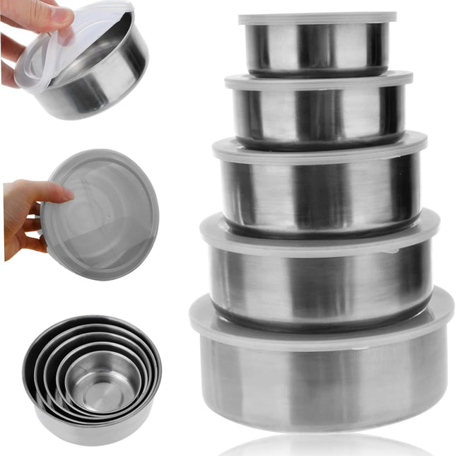Stainless Steel Containers  For Kitchen- Pack Of 5 Pcs Steel Storage Boxes With Airtight & Leak Proof Lids