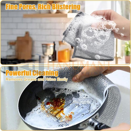 4 pcs Magic Cleaning Cloth Double Layer,  Multipurpose Wire Dish Washing Rags for Wet and Dry, Reusable