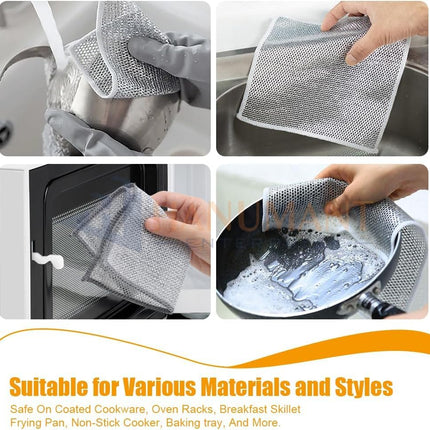 4 pcs Magic Cleaning Cloth Double Layer,  Multipurpose Wire Dish Washing Rags for Wet and Dry, Reusable