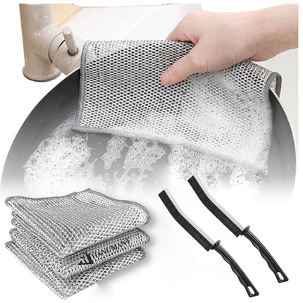 4 pcs Magic Cleaning Cloth Double Layer,  Multipurpose Wire Dish Washing Rags for Wet and Dry, Reusable