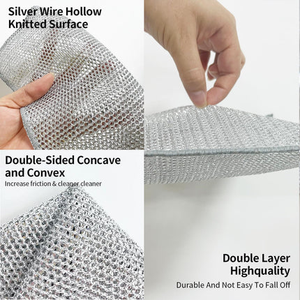4 pcs Magic Cleaning Cloth Double Layer,  Multipurpose Wire Dish Washing Rags for Wet and Dry, Reusable