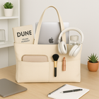 Canvas Tote Bag for Women – Stylish Zippered Handbag with Large Outer Pockets